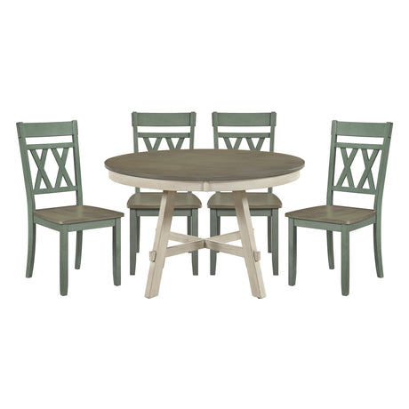Ogden Graywash/Antique White/Teal 5-Piece 48" Round Dining Room Set from Homelegance - Luna Furniture