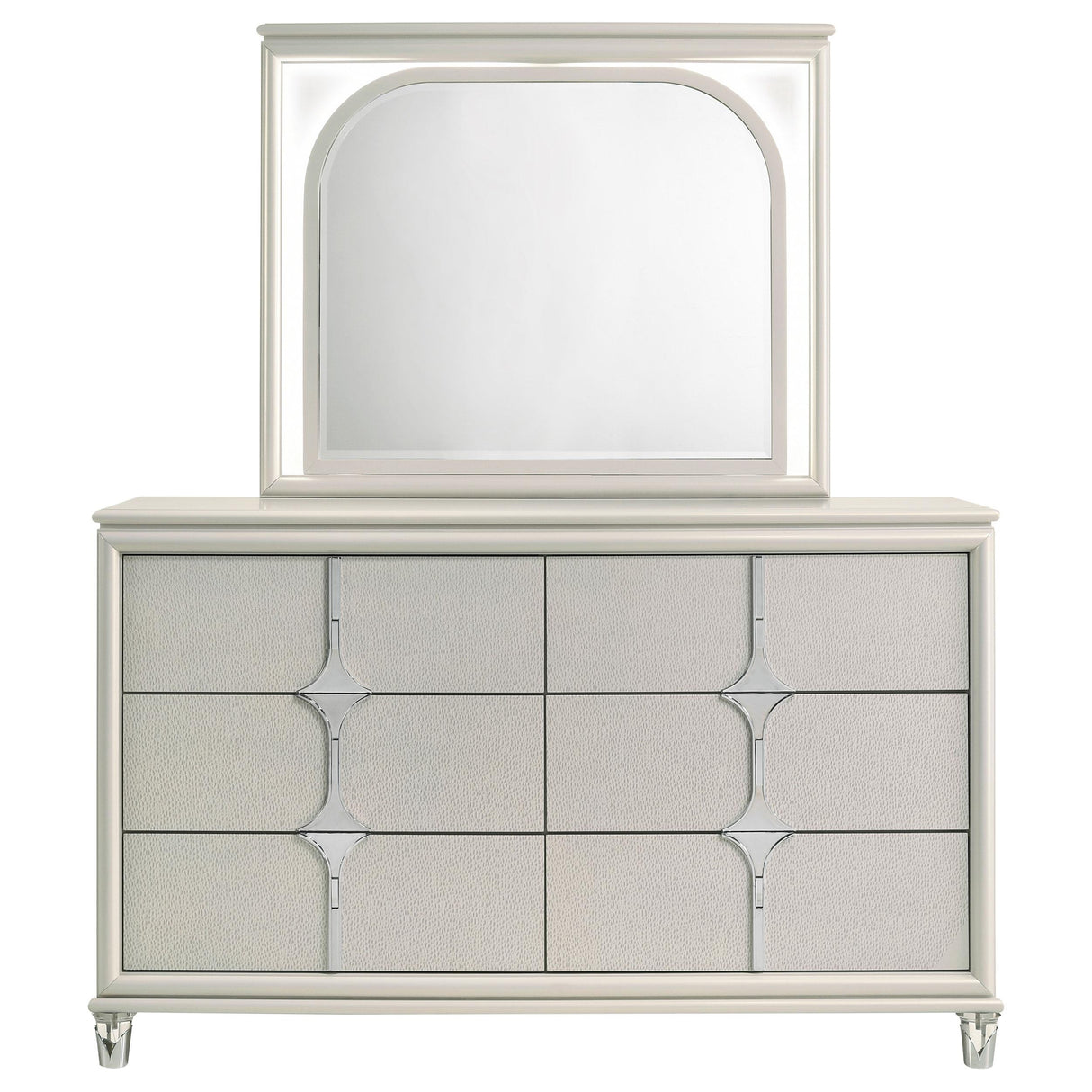 Olivia Pearl White 6-Drawer Dresser and LED Mirror from Coaster - Luna Furniture
