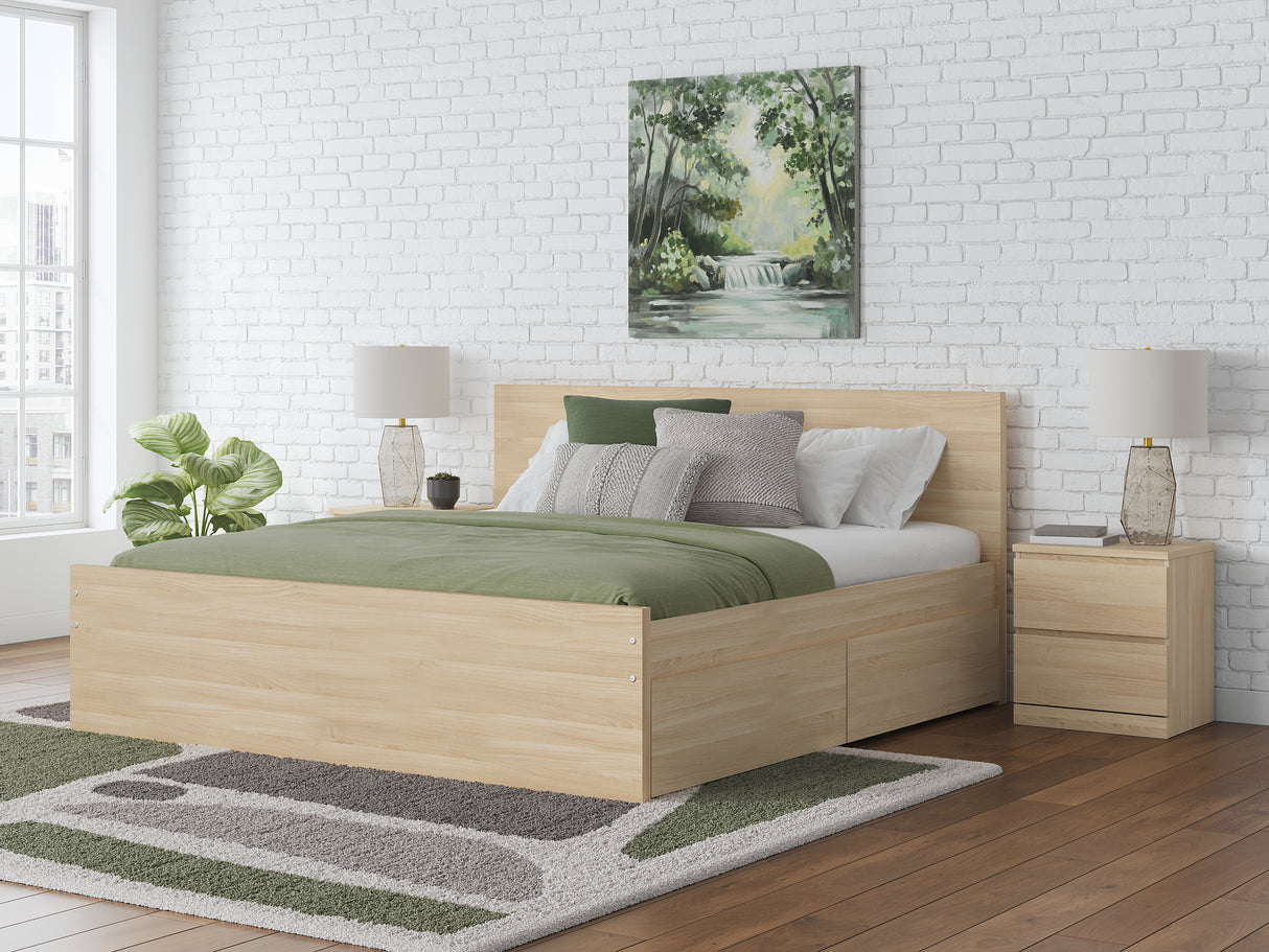 Onita Natural Queen Panel Platform Bed with 2 Side Storage from Ashley - Luna Furniture
