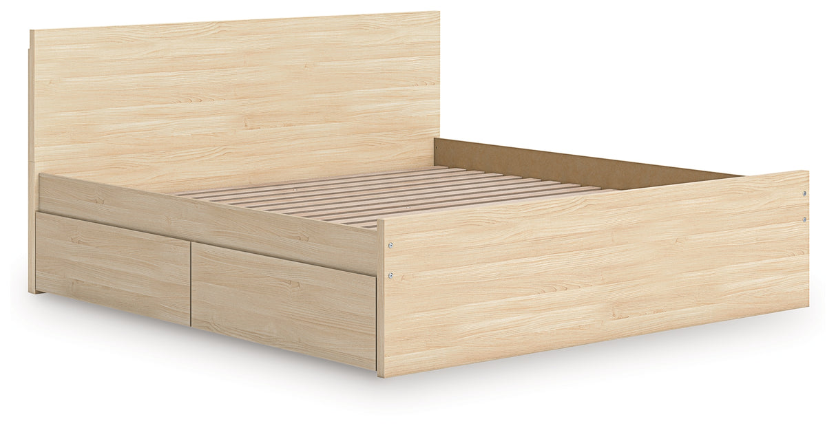 Onita Natural Queen Panel Platform Bed with 2 Side Storage from Ashley - Luna Furniture