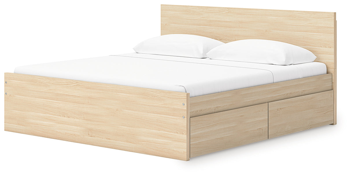 Onita Natural Queen Panel Platform Bed with 2 Side Storage from Ashley - Luna Furniture