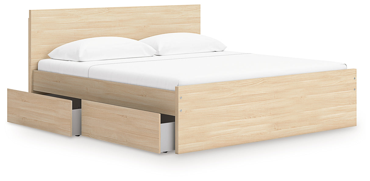 Onita Natural Queen Panel Platform Bed with 2 Side Storage from Ashley - Luna Furniture