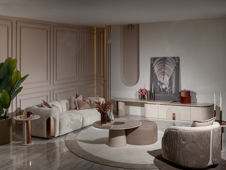 Opulenze Cream and Rose Gold Living Room Set from Luna Luxury - Luna Furniture