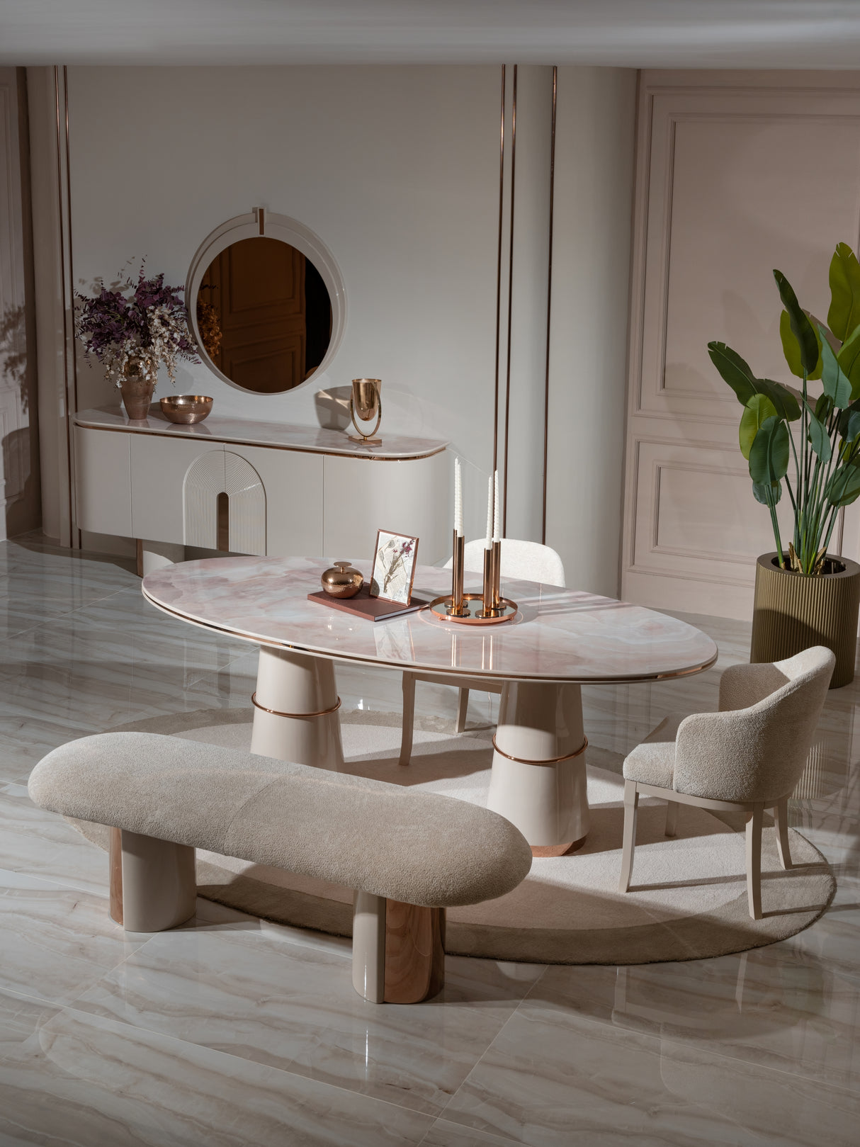 Opulenze Cream and Rose Gold Dining Set from Luna Luxury - Luna Furniture