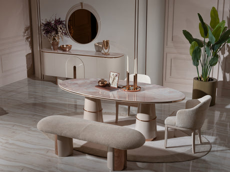 Opulenze Cream and Rose Gold Dining Set from Luna Luxury - Luna Furniture