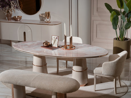 Opulenze Cream and Rose Gold Dining Set from Luna Luxury - Luna Furniture