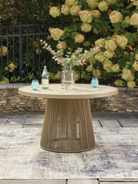 Orchard Beach Beige Outdoor Dining Table from Ashley - Luna Furniture