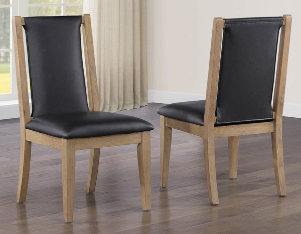 Orinda Rustic Solid Wood Side Chair, Brown Vegan Leather, Set of 2