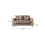 Florence Coffee loveseat dimensions, front view with measurements marked