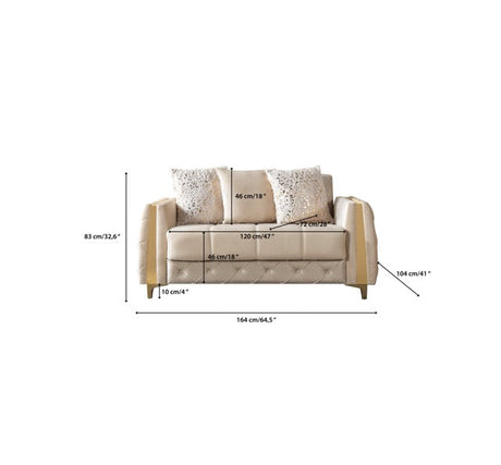 Florence Ivory loveseat, rear view, ivory velvet back and gold legs