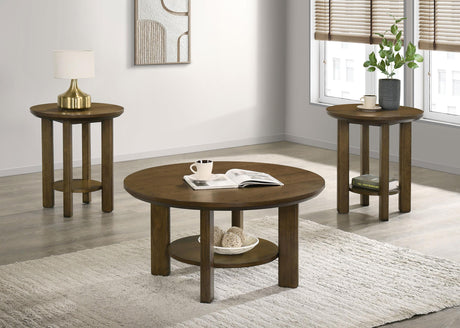 Ottowa Brown 3-Piece Round Wood Coffee Table Set from Coaster - Luna Furniture