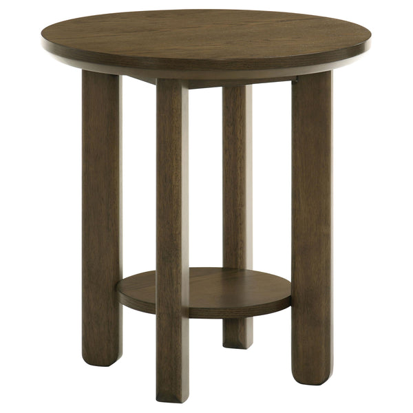 Ottowa Brown Round Wood Side End Table with Shelf