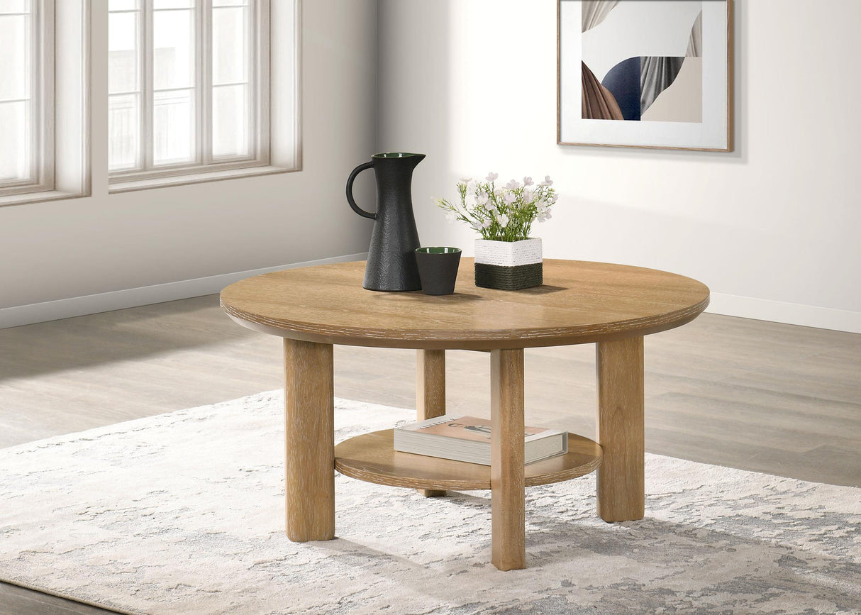 Ottowa Light Oak 36-inch Round Wood Cocktail Coffee Table from Coaster - Luna Furniture