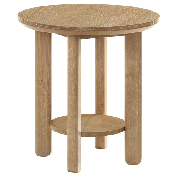 Ottowa Light Oak Round Wood Side End Table with Shelf