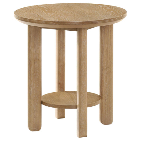 Ottowa Light Oak Round Wood Side End Table with Shelf from Coaster - Luna Furniture