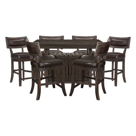 Oxton Dark Cherry/Espresso Faux Leather 7-Piece Extendable Counter Height Set from Homelegance - Luna Furniture