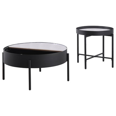 Ozella Sandy Black 2-Piece Round Coffee and End Table Set from Coaster - Luna Furniture