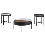 Ozella Sandy Black 3-Piece Round Coffee and End Table Set from Coaster - Luna Furniture
