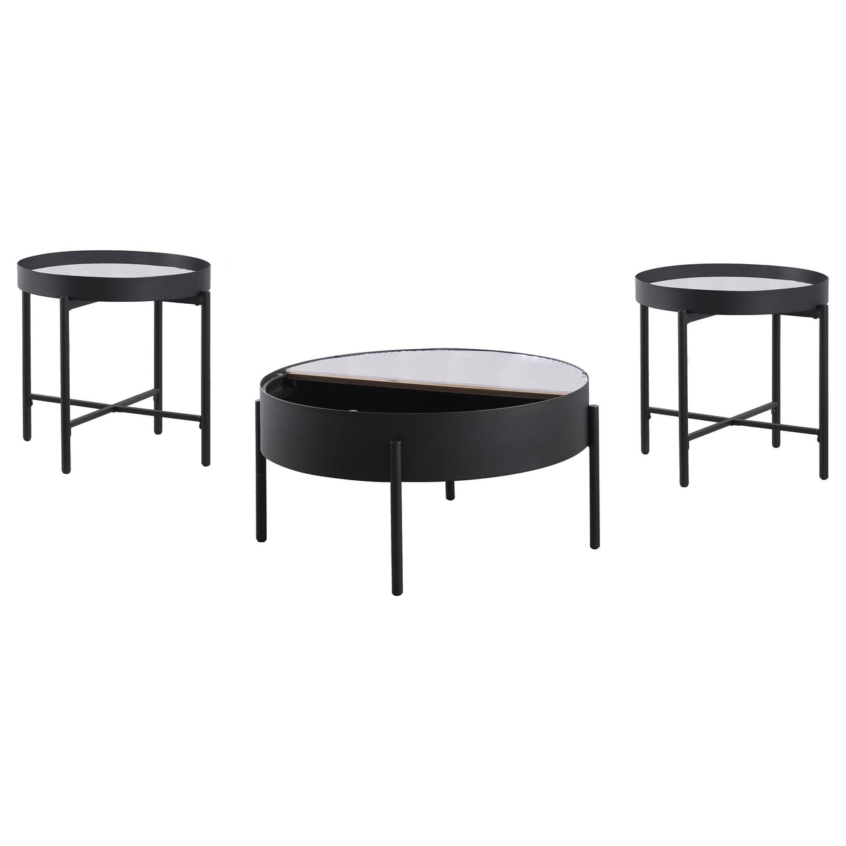 Ozella Sandy Black 3-Piece Round Coffee and End Table Set from Coaster - Luna Furniture