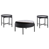 Ozella Sandy Black 3-Piece Round Coffee and End Table Set from Coaster - Luna Furniture