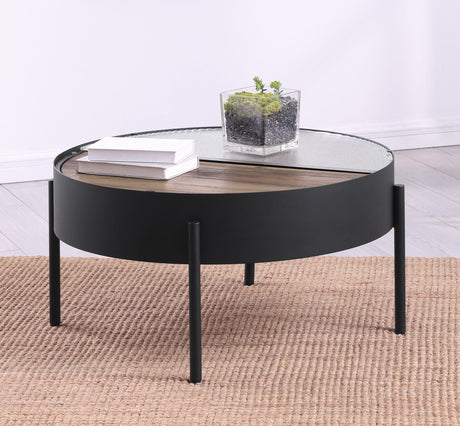 Ozella Sandy Black Round Coffee Table with Hidden Storage from Coaster - Luna Furniture