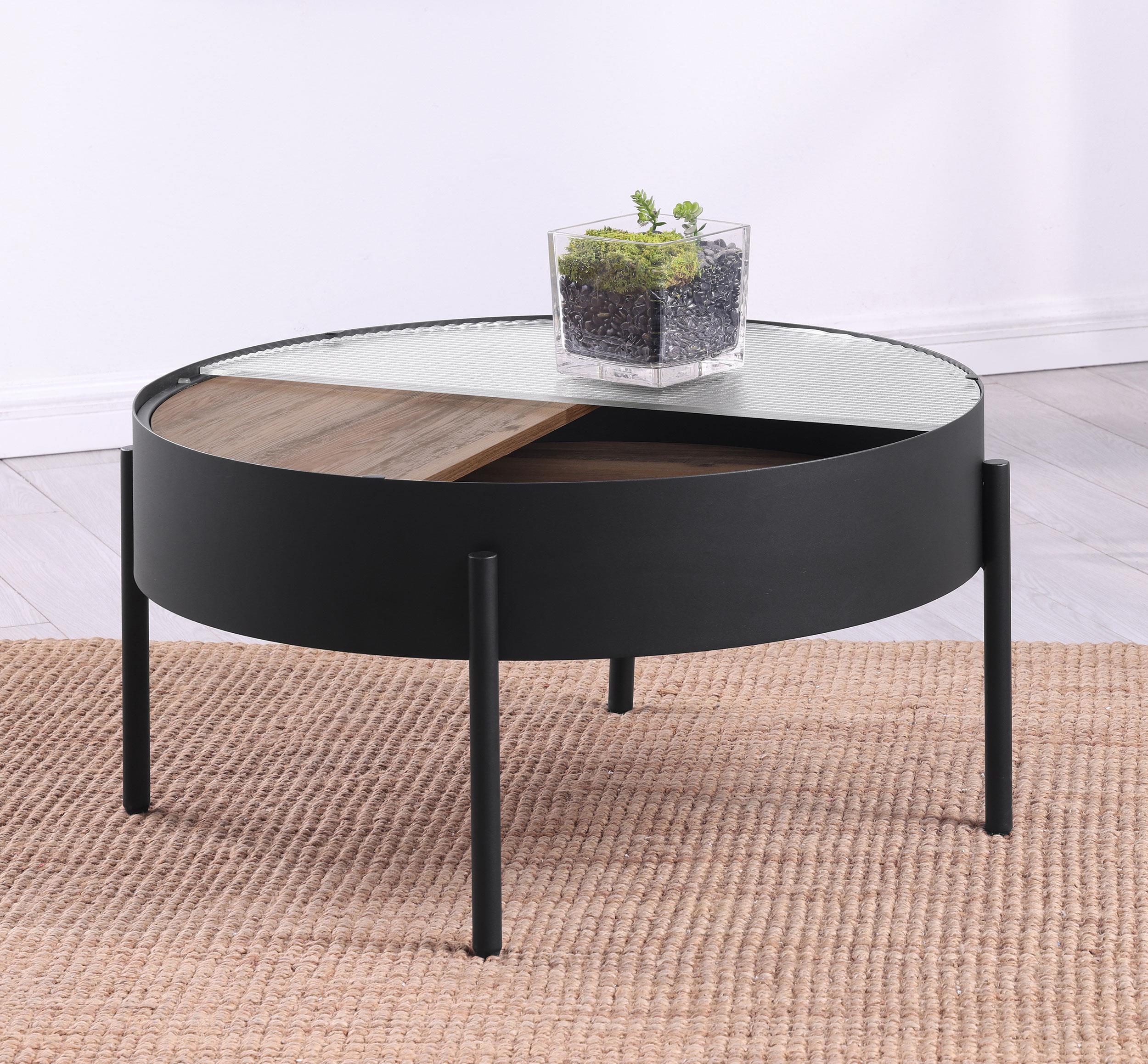 Coaster Ozella Sandy Black Round Coffee Table with Hidden Storage