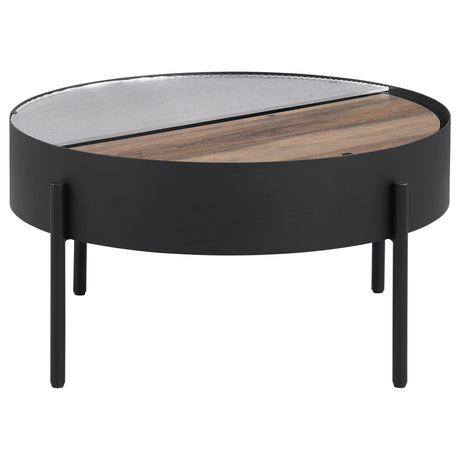 Ozella Sandy Black Round Coffee Table with Hidden Storage from Coaster - Luna Furniture