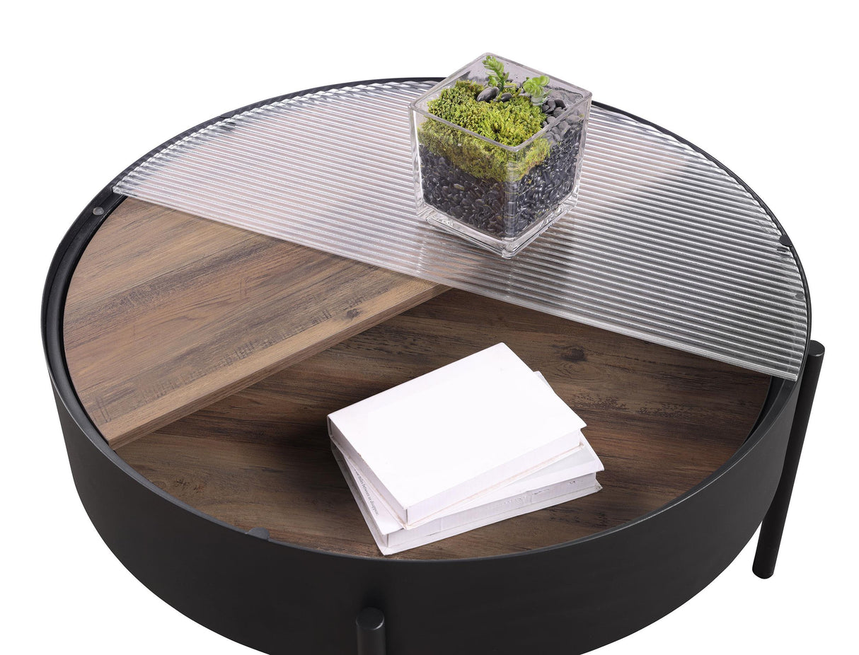 Ozella Sandy Black Round Coffee Table with Hidden Storage from Coaster - Luna Furniture