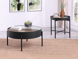 Ozella Sandy Black Round Coffee Table with Hidden Storage from Coaster - Luna Furniture