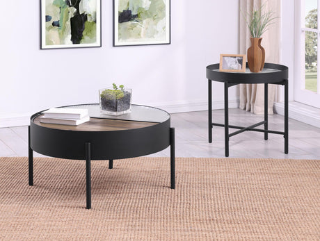 Ozella Sandy Black Round Coffee Table with Hidden Storage from Coaster - Luna Furniture
