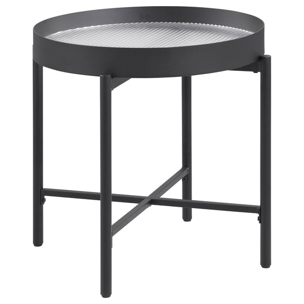 Ozella Sandy Black Round End Table with Recessed Top
