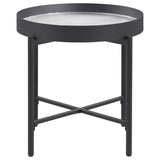 Ozella Sandy Black Round End Table with Recessed Top from Coaster - Luna Furniture