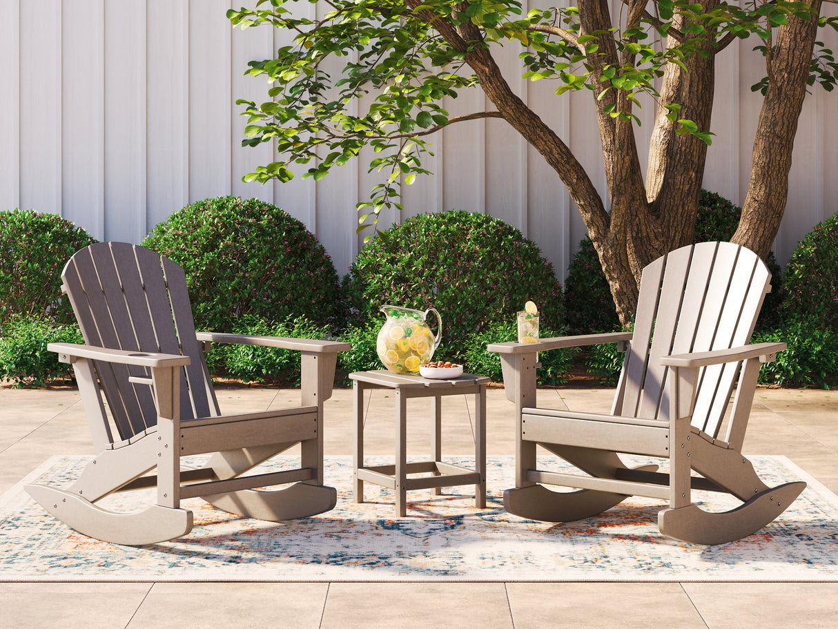 Sundown Treasure 2 Outdoor Chairs with End Table in Driftwood from Ashley Furniture - Luna Furniture