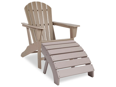 Sundown Treasure Outdoor Adirondack Chair and Ottoman in Driftwood from Ashley - Luna Furniture