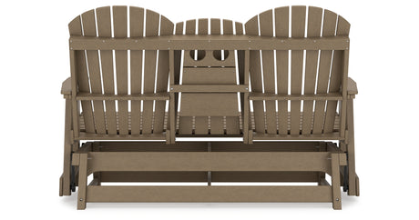 Hyland wave Driftwood Outdoor Glider Loveseat from Ashley Furniture - Luna Furniture