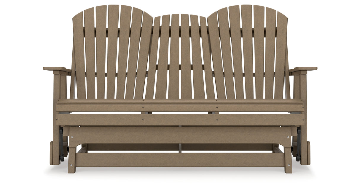 Hyland wave Driftwood Outdoor Glider Loveseat from Ashley Furniture - Luna Furniture