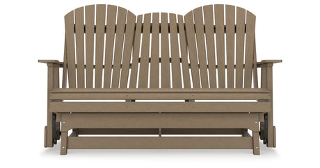 Hyland wave Driftwood Outdoor Glider Loveseat from Ashley Furniture - Luna Furniture