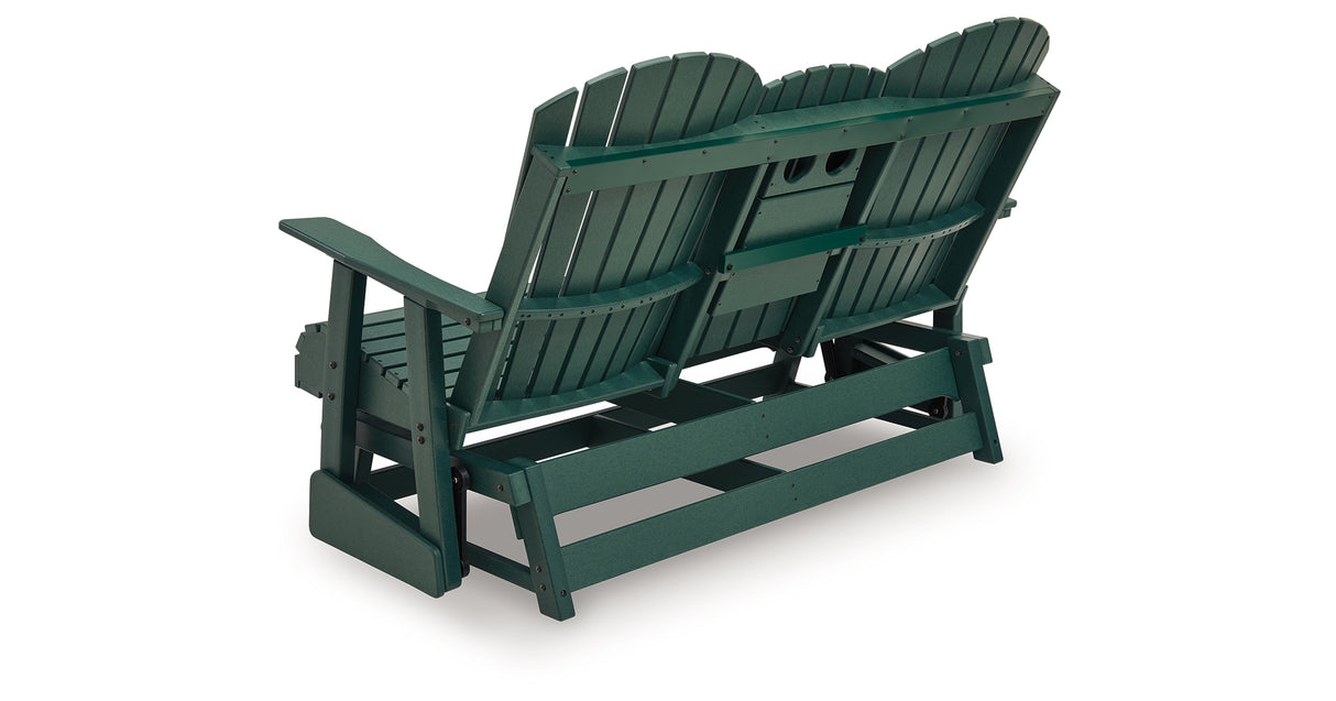 Shell Beach Green Outdoor Loveseat Glider from Ashley Furniture - Luna Furniture
