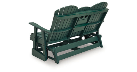Shell Beach Green Outdoor Loveseat Glider from Ashley Furniture - Luna Furniture
