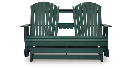 Shell Beach Green Outdoor Loveseat Glider from Ashley Furniture - Luna Furniture