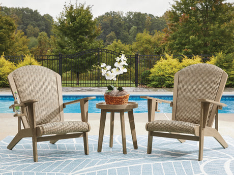 Marina Sun 2 Adirondack Chairs with End table in Beige from Ashley Furniture - Luna Furniture