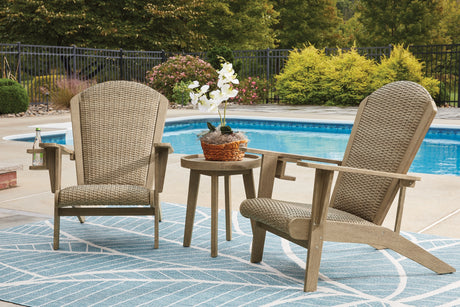 Marina Sun 2 Adirondack Chairs with End table in Beige from Ashley Furniture - Luna Furniture