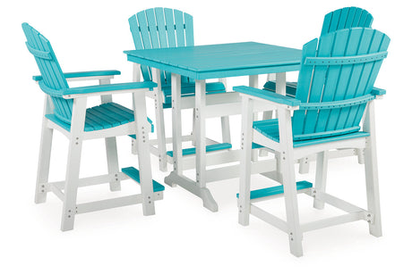 Eisely Turquoise/White Outdoor Counter Height Dining Table with 4 Barstools