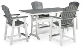 Transville Gray/White Outdoor Counter Height Dining Table with 4 Barstools from Ashley Furniture - Luna Furniture