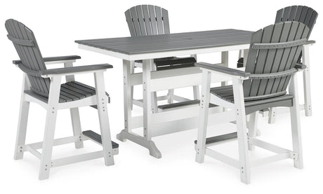Transville Gray/White Outdoor Counter Height Dining Table with 4 Barstools from Ashley - Luna Furniture