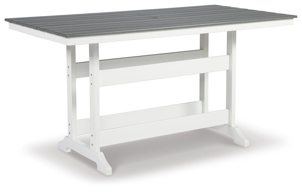 Transville Gray/White Outdoor Counter Height Dining Table with 4 Barstools from Ashley Furniture - Luna Furniture