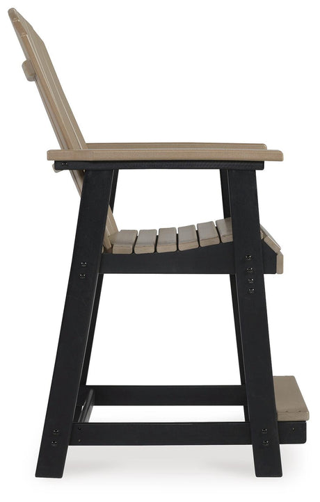 Fairen Trail Black/Driftwood Outdoor Counter Height Barstool from Ashley Furniture - Luna Furniture