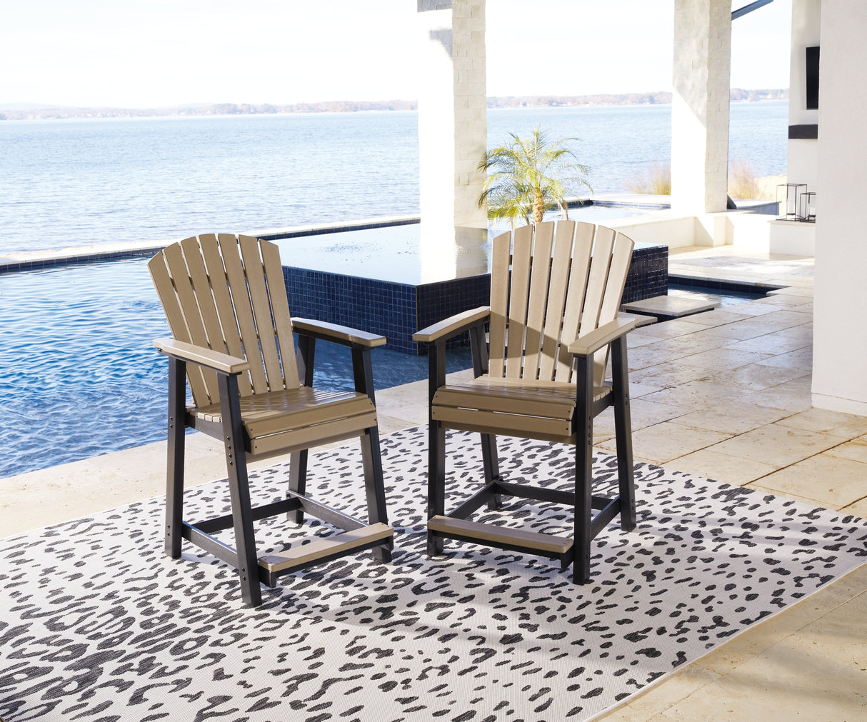 Fairen Trail Black/Driftwood Outdoor Counter Height Barstool from Ashley Furniture - Luna Furniture