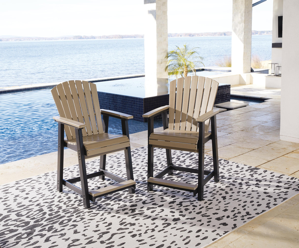 Fairen Trail Black/Driftwood Outdoor Counter Height Barstool from Ashley Furniture - Luna Furniture