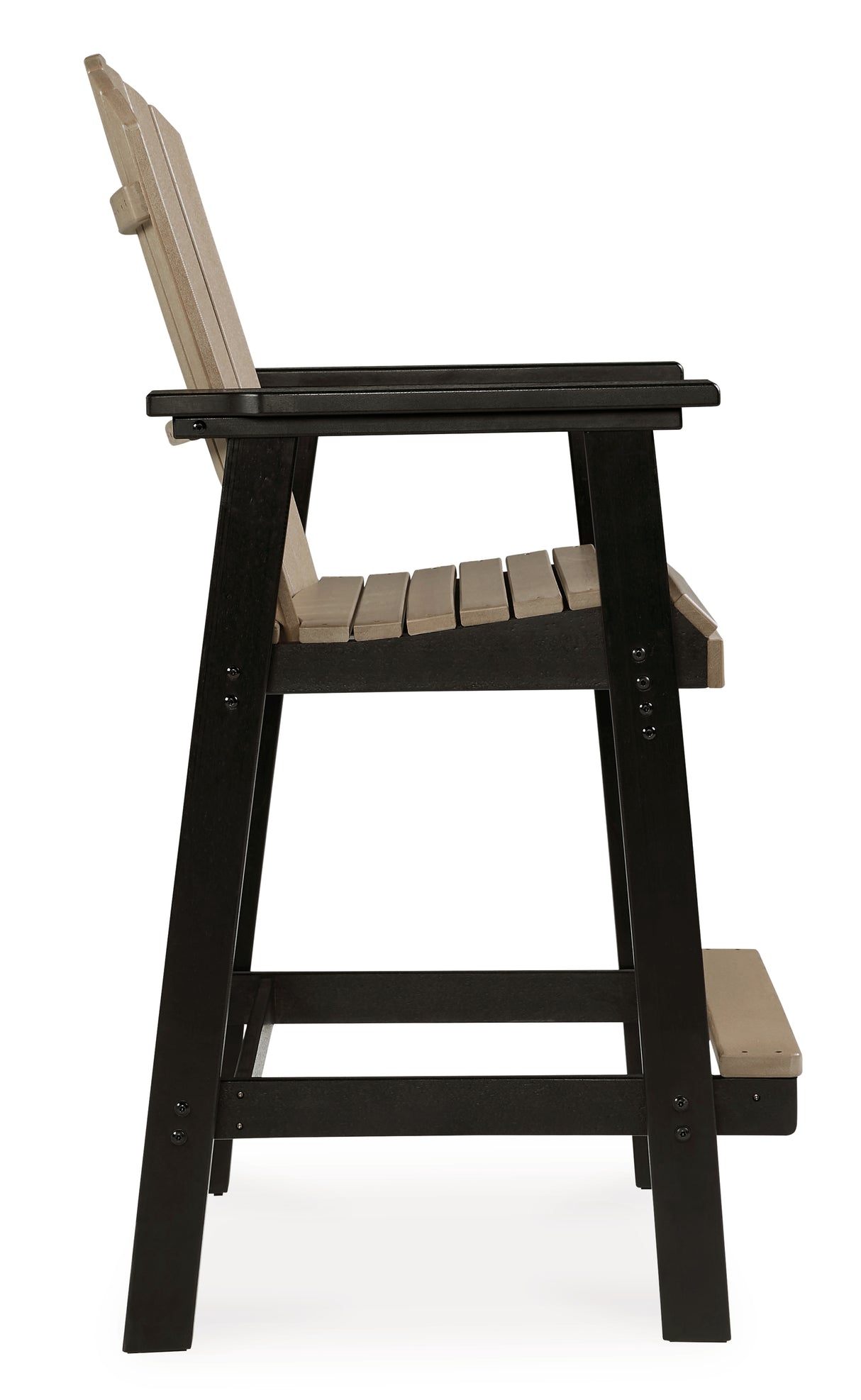 Fairen Trail Black/Driftwood Outdoor Counter Height Dining Table with 2 Barstools from Ashley Furniture - Luna Furniture
